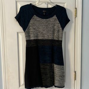 Style & Co L multi color A line dress/tunic blue/gray/black/bling. Day to night